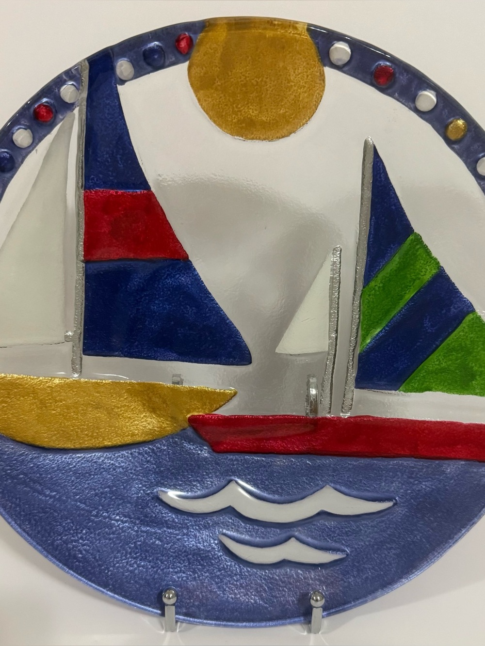 Lori Siebert for Silvestri Fused Glass Sailboat Lake 11" Plate Platter